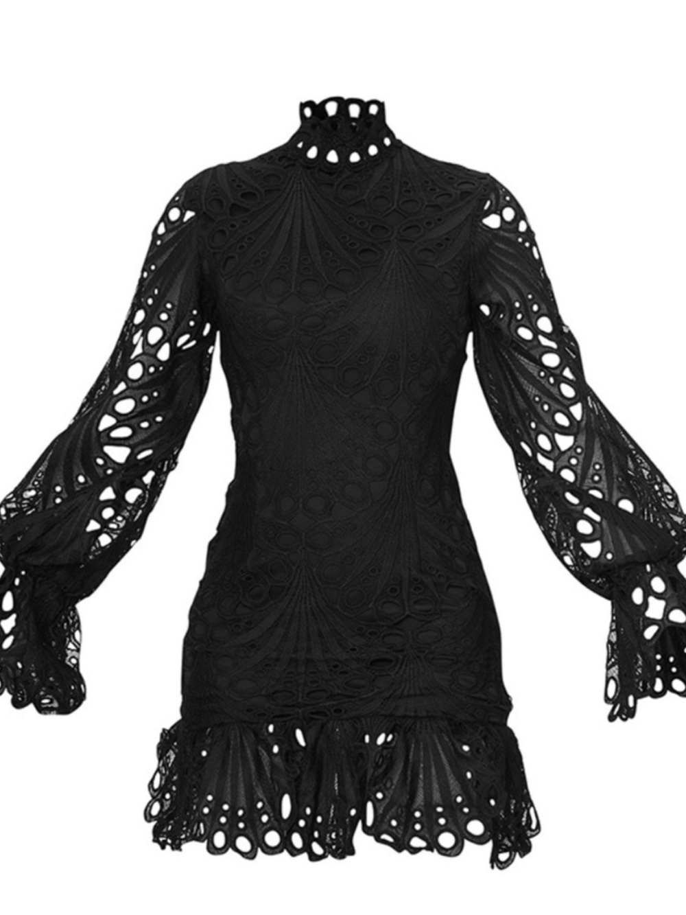 Pretty Little Things Black High Neck Lace Long-Sleeve Bodycon Dress